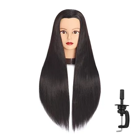 26in-28in Long Hair Mannequin Head Stnthetic Fiber Hairdresser Practice Styling Training